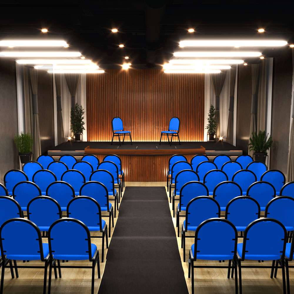 Kit 4 Cadeiras Hoteleiras Auditório Empilhável Sintético M23 Azul - Mpozenato