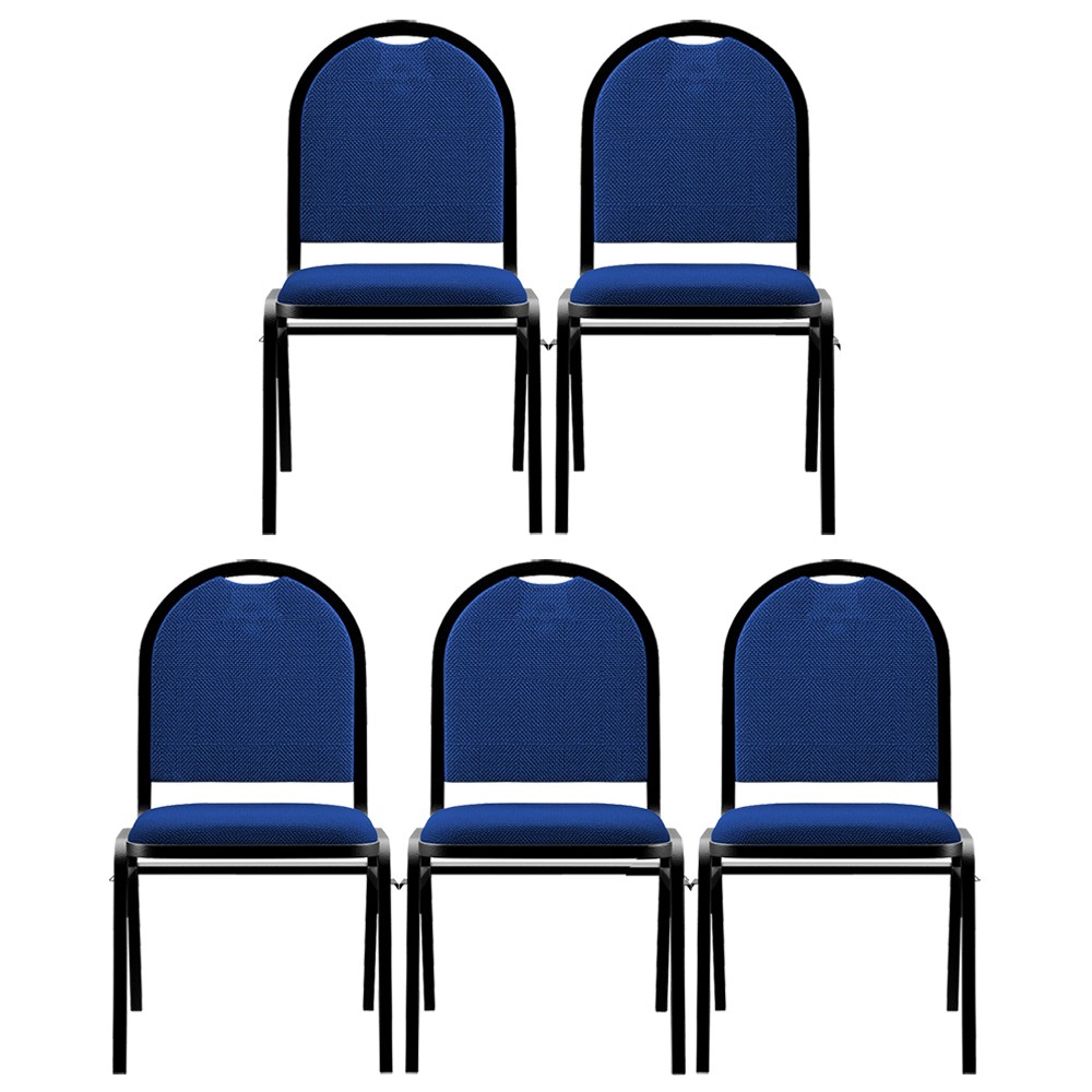 Kit 5 Cadeiras Hoteleiras Auditório Empilhável Linho M23 Azul - Mpozenato