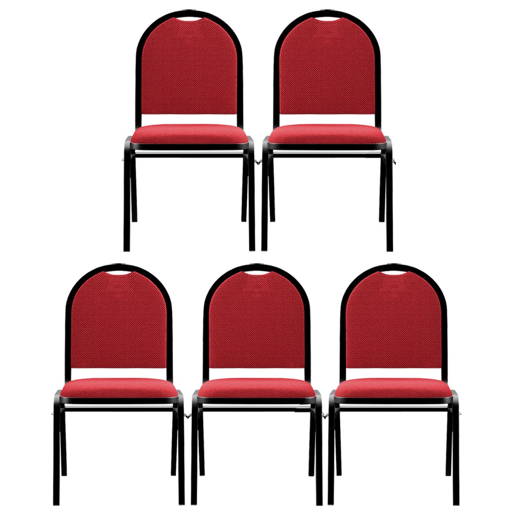 Kit 5 Cadeiras Hoteleiras Auditório Empilhável Linho M23 Vermelho - Mpozenato