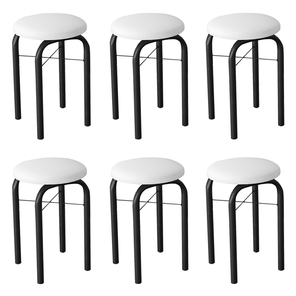 Kit 6 Banquetas Baixas para Cozinha em Aço Manu Sintético I01 Preto/Branco - Mpozenato