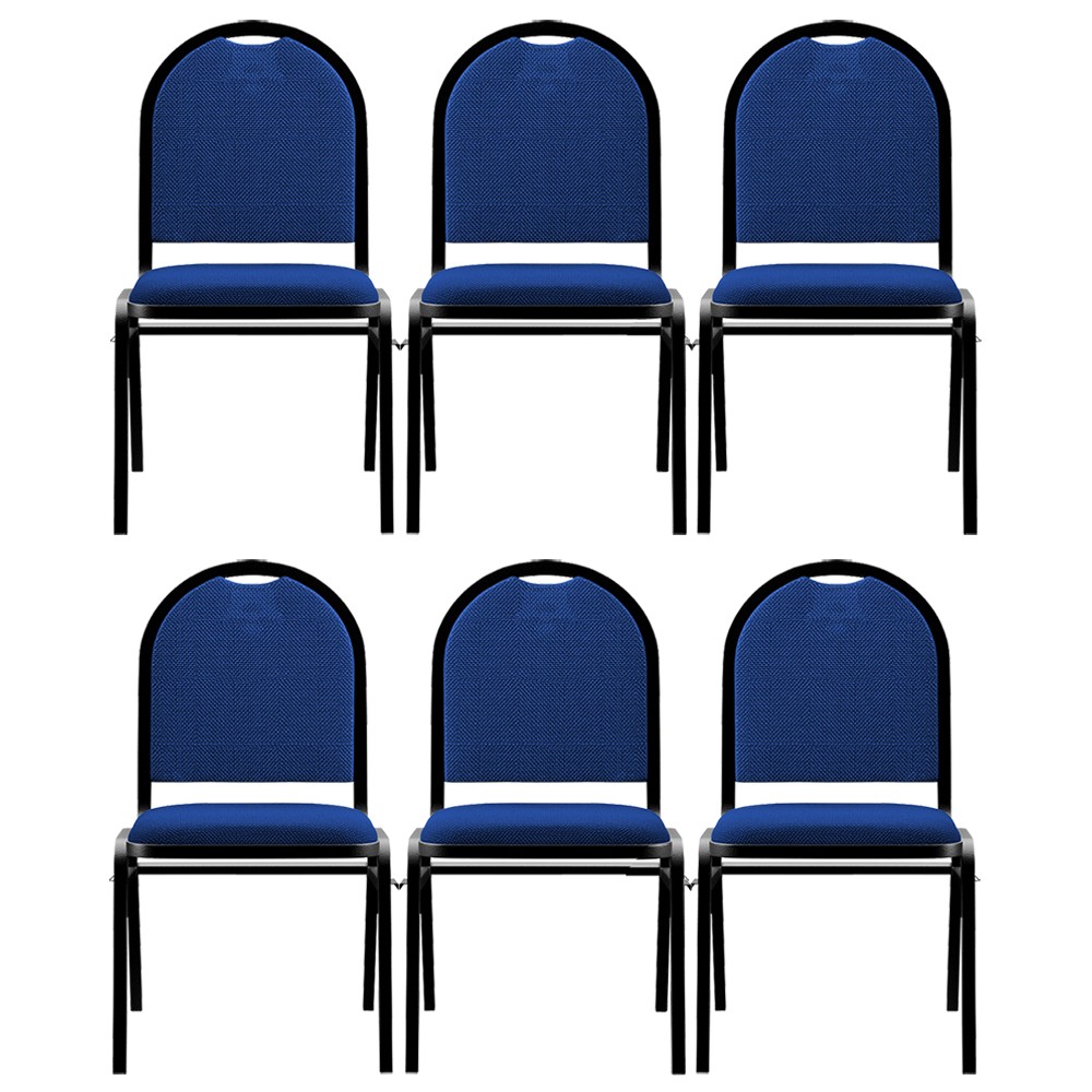 Kit 6 Cadeiras Hoteleiras Auditório Empilhável Linho M23 Azul - Mpozenato
