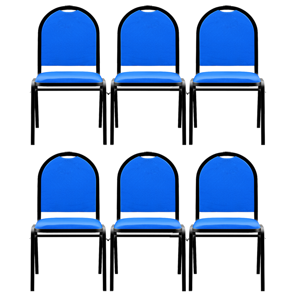 Kit 6 Cadeiras Hoteleiras Auditório Empilhável Sintético M23 Azul - Mpozenato