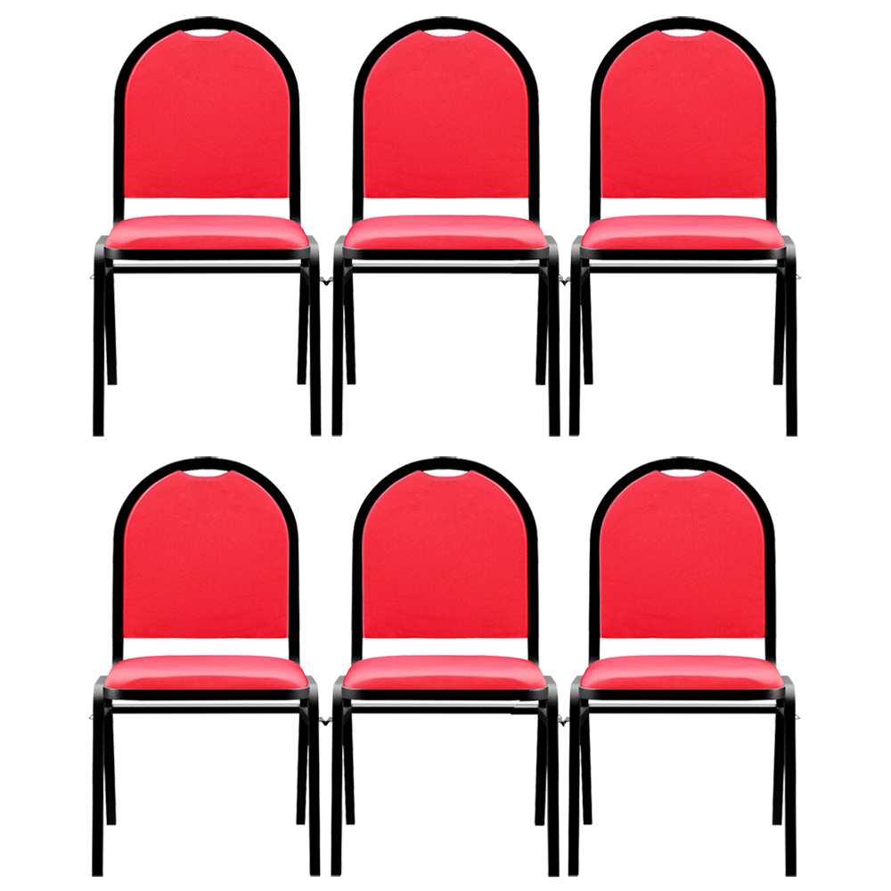 Kit 6 Cadeiras Hoteleiras Auditório Empilhável Sintético M23 Vermelho - Mpozenato