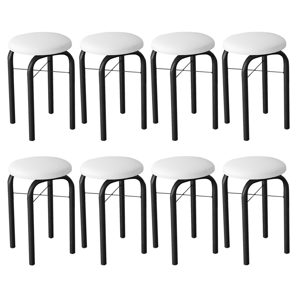 Kit 8 Banquetas Baixas para Cozinha em Aço Manu Sintético I01 Preto/Branco - Mpozenato