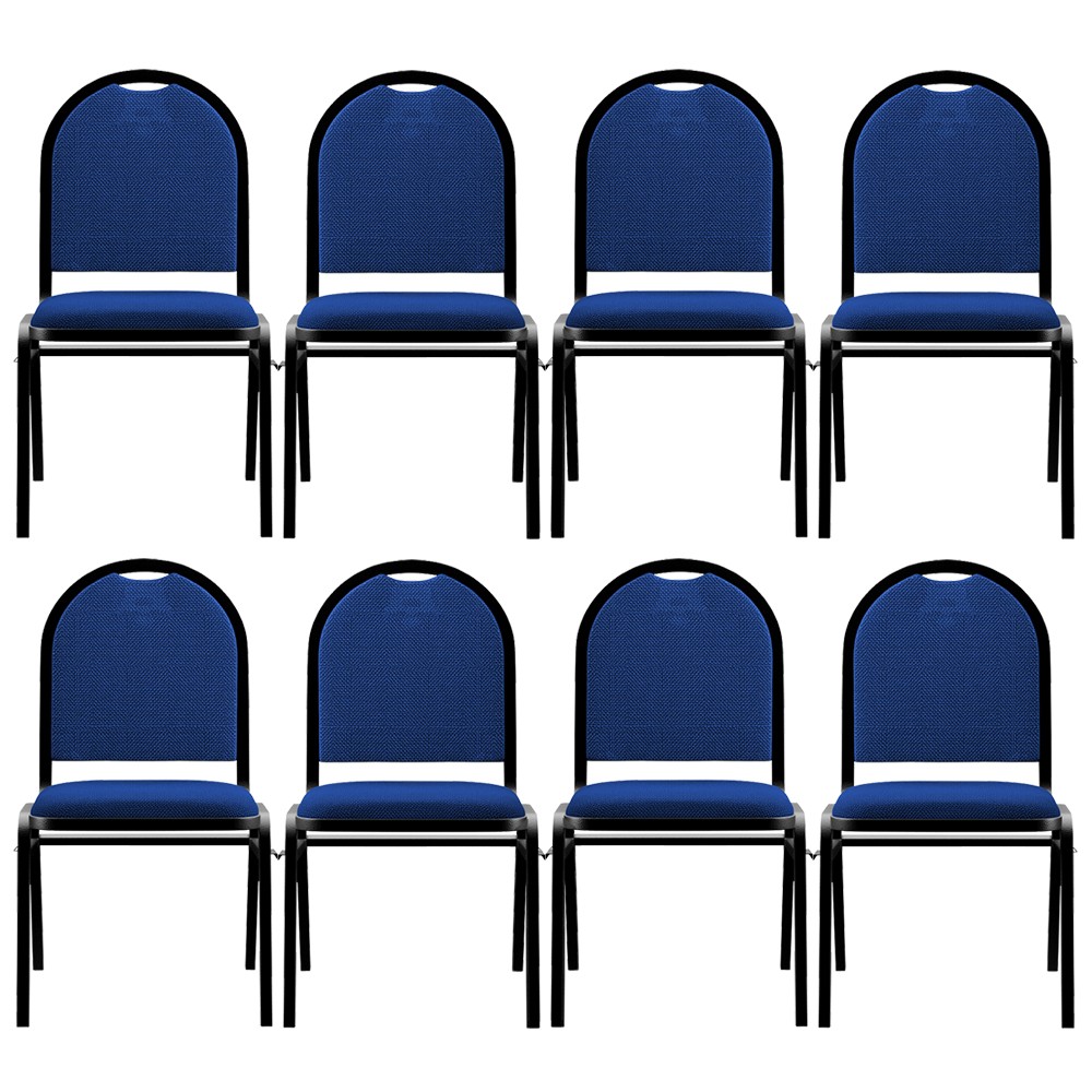 Kit 8 Cadeiras Hoteleiras Auditório Empilhável Linho M23 Azul - Mpozenato