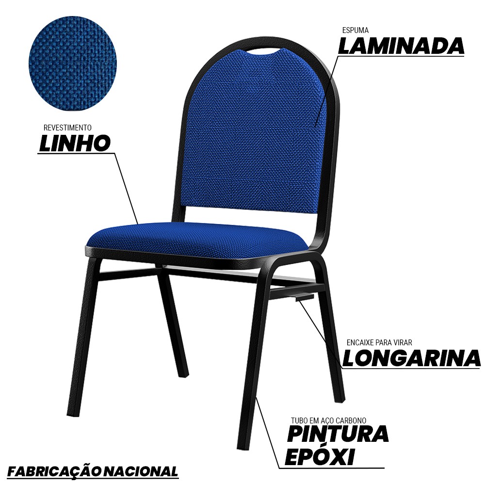 Kit 8 Cadeiras Hoteleiras Auditório Empilhável Linho M23 Azul - Mpozenato