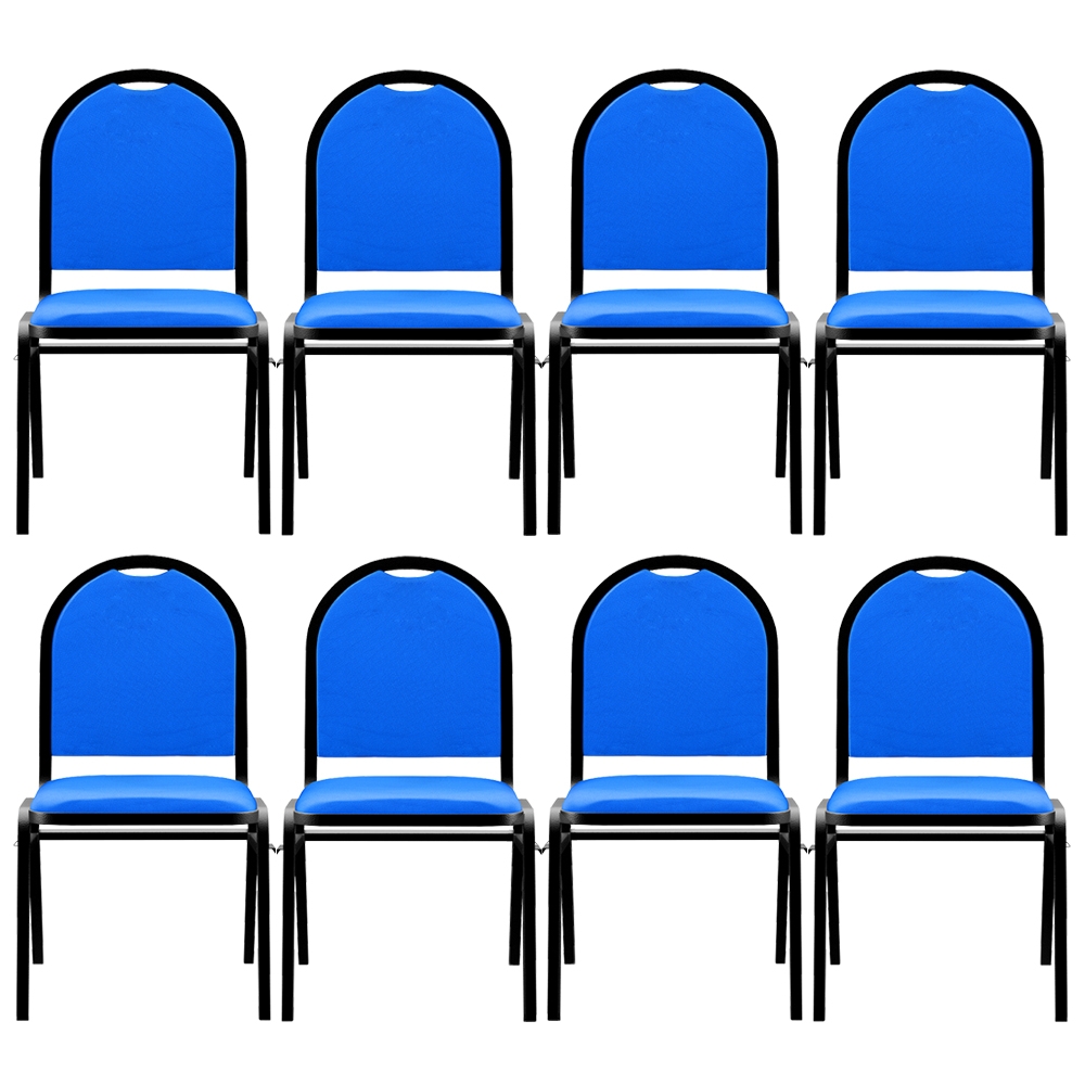 Kit 8 Cadeiras Hoteleiras Auditório Empilhável Sintético M23 Azul - Mpozenato