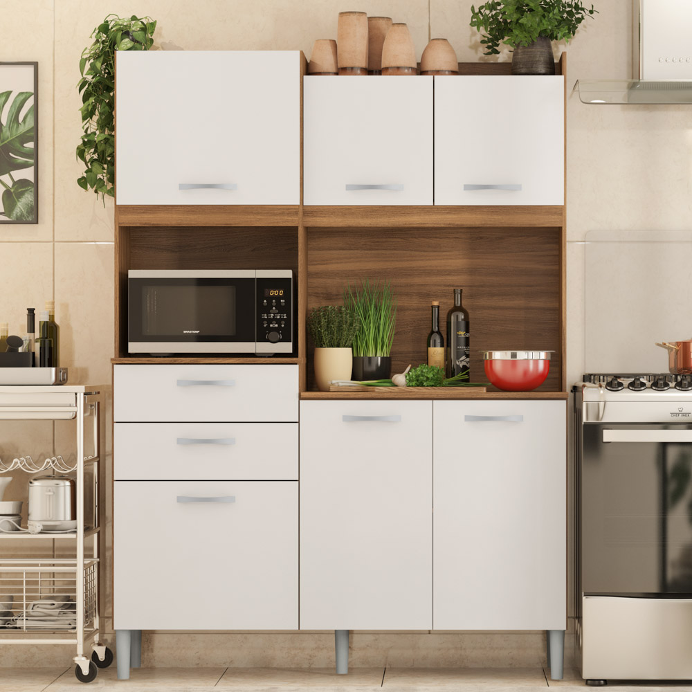 Kit Cozinha Compacta 6 Portas 2 Gavetas Harmonia D02 Amendola/Branco - Mpozenato
