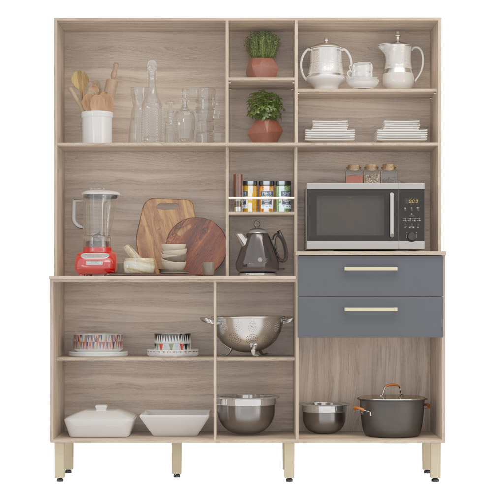 Kit Cozinha Compacta 7 Portas 2 Gavetas Encanto D02 Avena/Grafito - Mpozenato