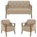 Kit Namoradeira 135cm e 2 Poltronas Decorativas Capitonê Lapa M22 PU Bege - Mpozenato