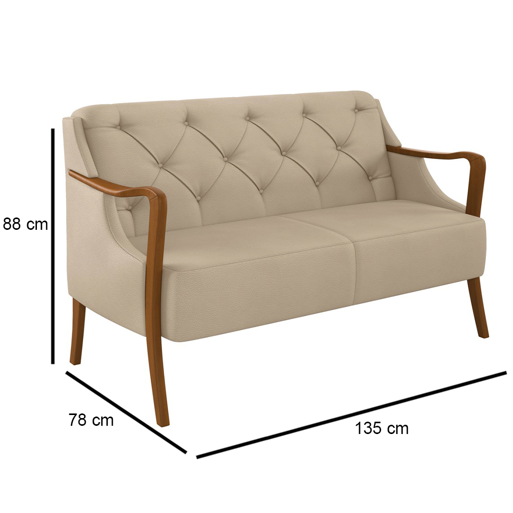 Kit Namoradeira 135cm e 2 Poltronas Decorativas Capitonê Lapa M22 PU Bege - Mpozenato