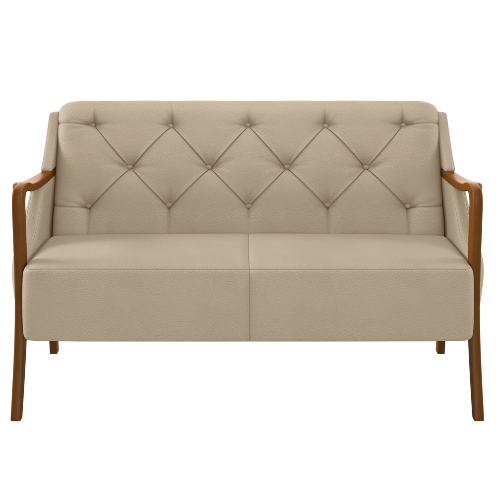 Kit Namoradeira 135cm e 2 Poltronas Decorativas Capitonê Lapa M22 PU Bege - Mpozenato