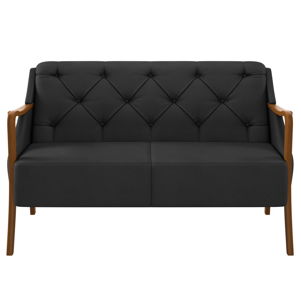 Kit Namoradeira 135cm e 2 Poltronas Decorativas Capitonê Lapa M22 PU Preto - Mpozenato