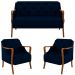 Kit Namoradeira 135cm e 2 Poltronas Decorativas Capitonê Lapa M22 Veludo Azul Marinho - Mpozenato