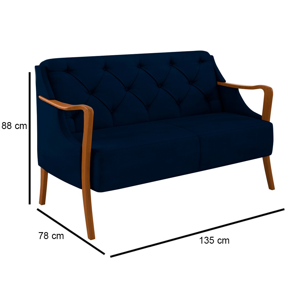 Kit Namoradeira 135cm e 2 Poltronas Decorativas Capitonê Lapa M22 Veludo Azul Marinho - Mpozenato