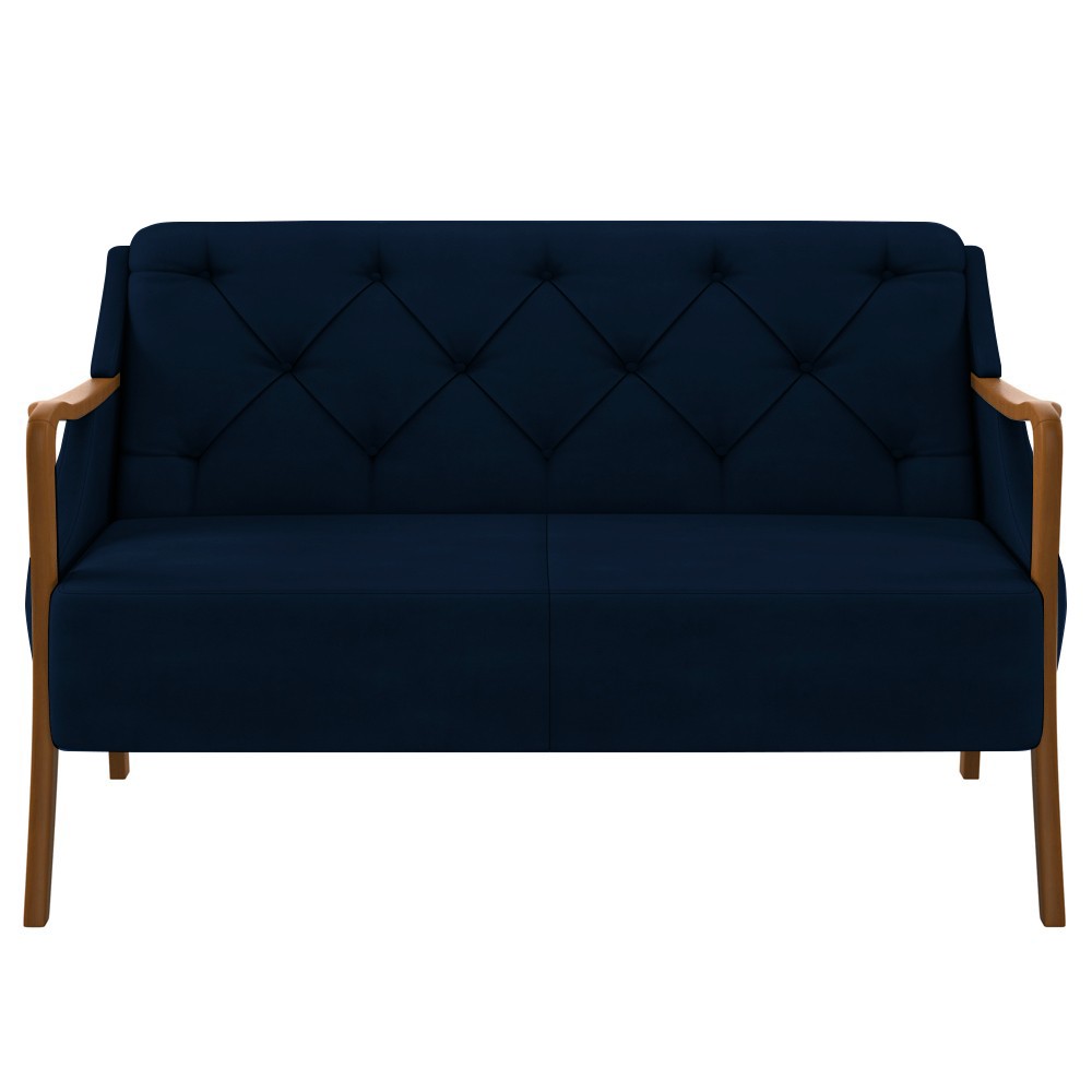 Kit Namoradeira 135cm e 2 Poltronas Decorativas Capitonê Lapa M22 Veludo Azul Marinho - Mpozenato