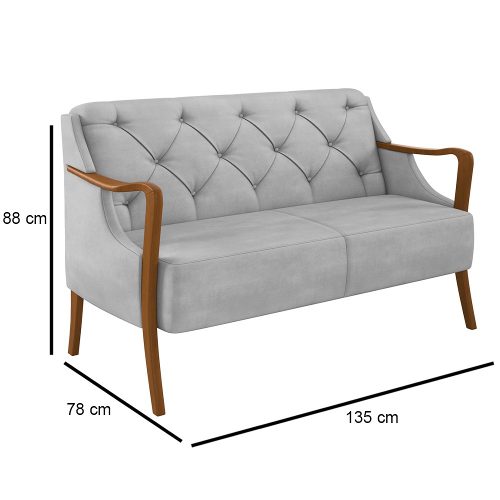 Kit Namoradeira 135cm e 2 Poltronas Decorativas Capitonê Lapa M22 Veludo Cinza - Mpozenato
