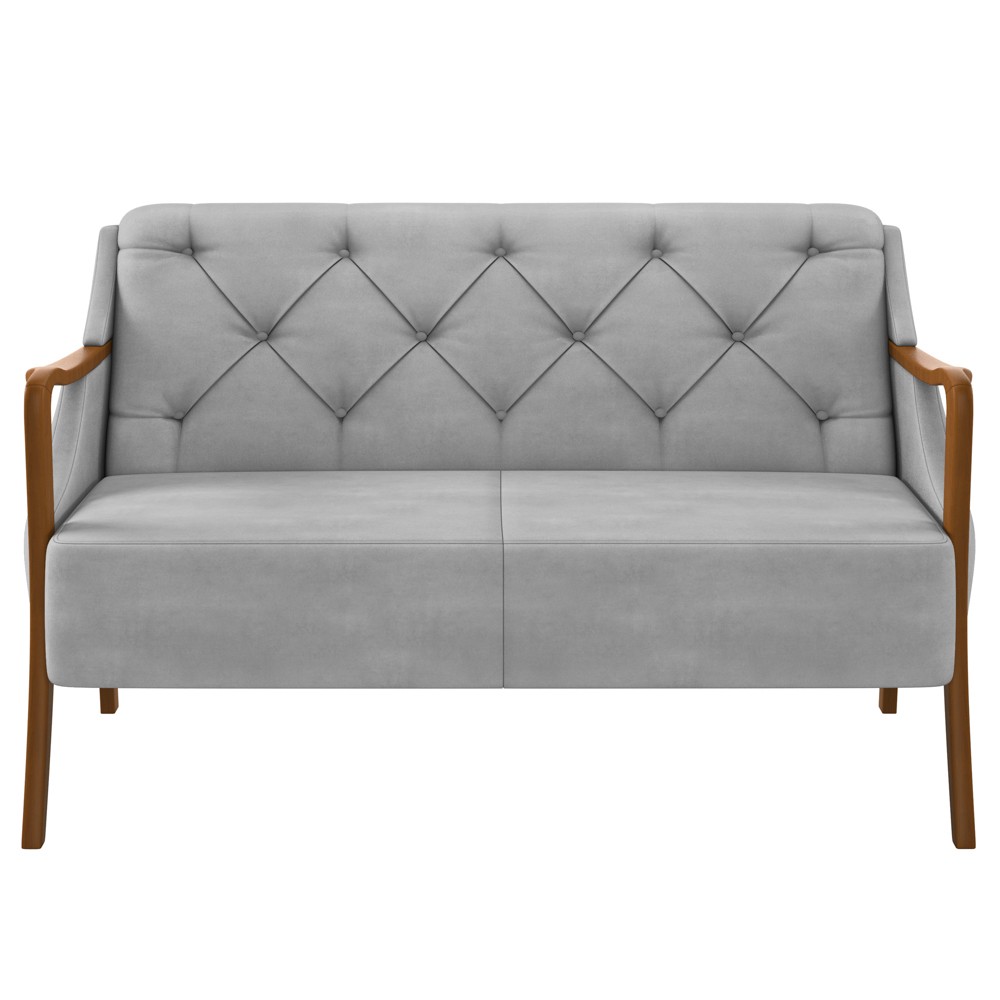 Kit Namoradeira 135cm e 2 Poltronas Decorativas Capitonê Lapa M22 Veludo Cinza - Mpozenato