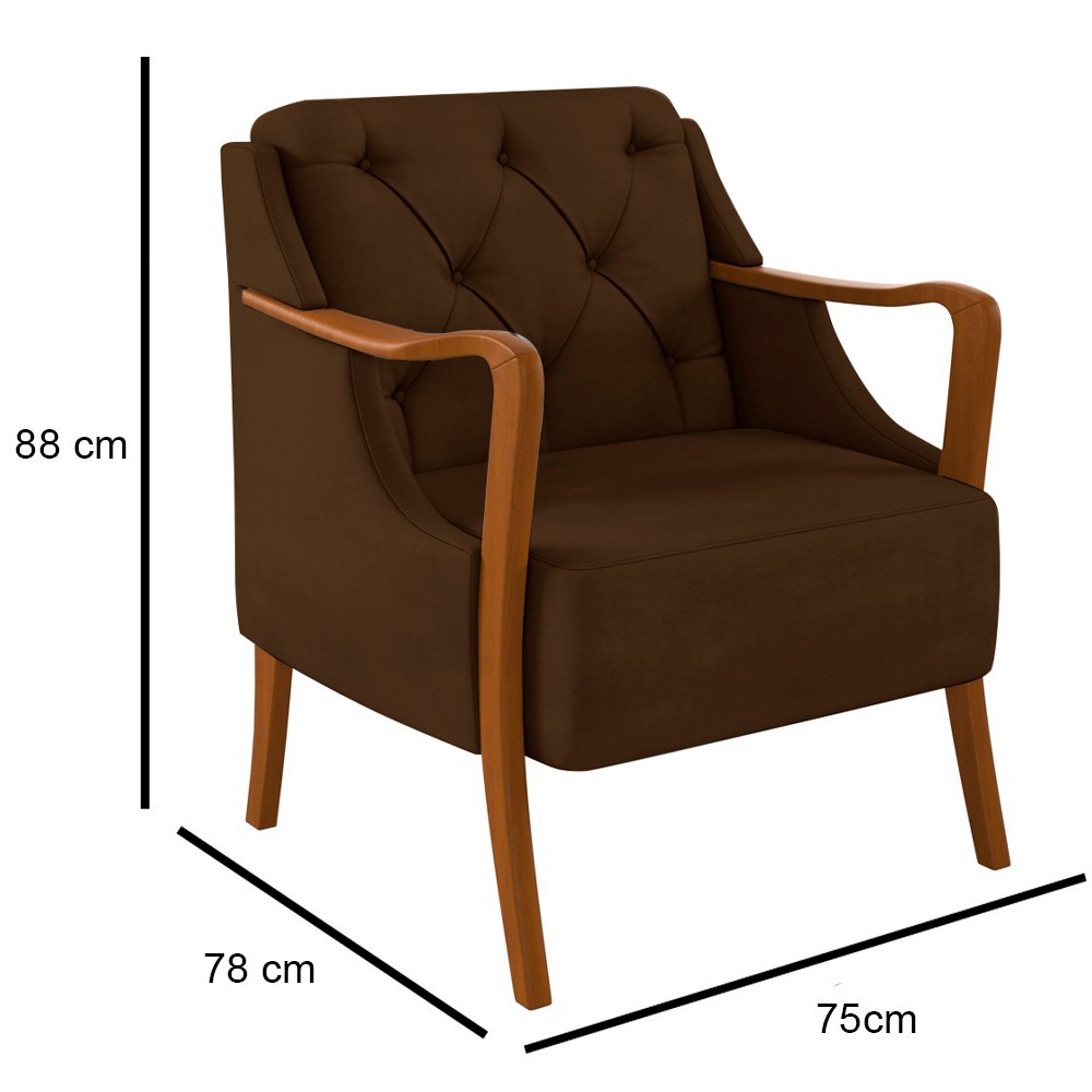 Kit Namoradeira 135cm e 2 Poltronas Decorativas Capitonê Lapa M22 Veludo Marrom - Mpozenato