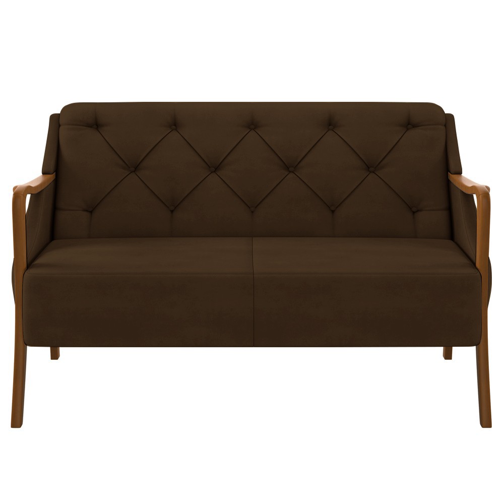 Kit Namoradeira 135cm e 2 Poltronas Decorativas Capitonê Lapa M22 Veludo Marrom - Mpozenato