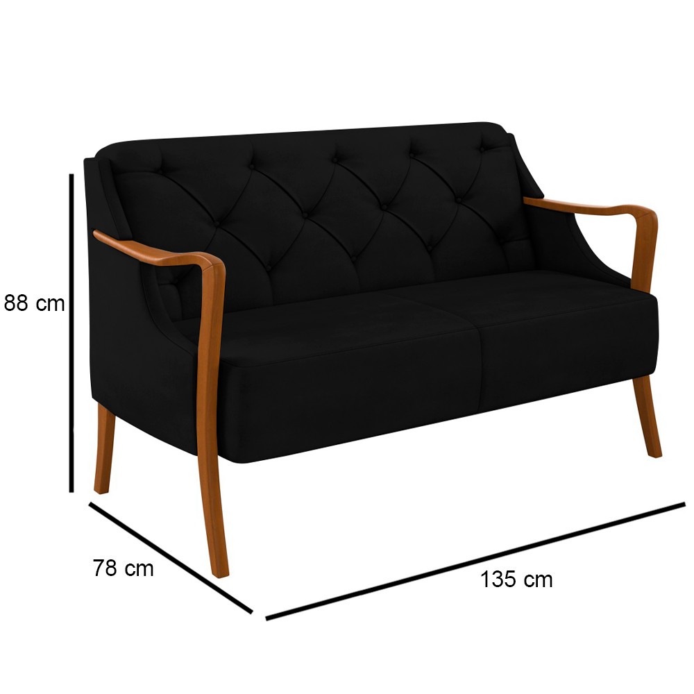 Kit Namoradeira 135cm e 2 Poltronas Decorativas Capitonê Lapa M22 Veludo Preto - Mpozenato
