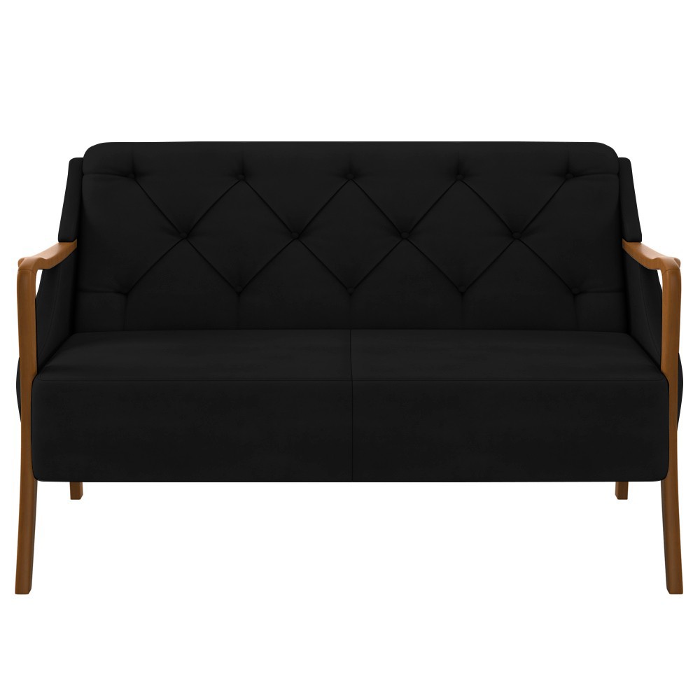 Kit Namoradeira 135cm e 2 Poltronas Decorativas Capitonê Lapa M22 Veludo Preto - Mpozenato