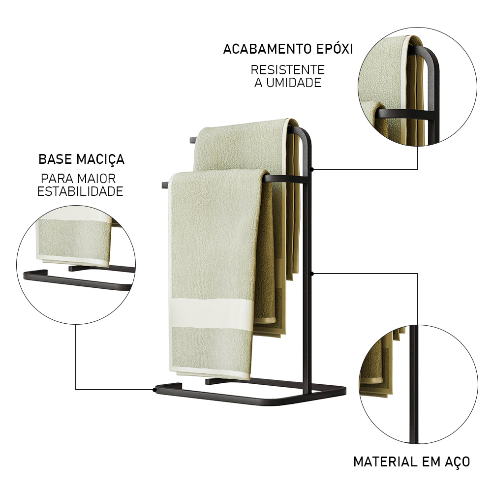 Kit Para Banheiro 3 Peças Luxe em Aço D09 Preto - Mpozenato