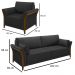 Kit Sofá Living 3 Lugares e Poltrona 102cm Pés Madeira Roya M22 PU Preto - Mpozenato