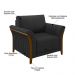 Kit Sofá Living 3 Lugares e Poltrona 102cm Pés Madeira Roya M22 PU Preto - Mpozenato