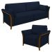 Kit Sofá Living 3 Lugares e Poltrona 102cm Pés Madeira Roya M22 Veludo Azul Marinho - Mpozenato