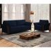 Kit Sofá Living 3 Lugares e Poltrona 102cm Pés Madeira Roya M22 Veludo Azul Marinho - Mpozenato