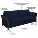 Kit Sofá Living 3 Lugares e Poltrona 102cm Pés Madeira Roya M22 Veludo Azul Marinho - Mpozenato