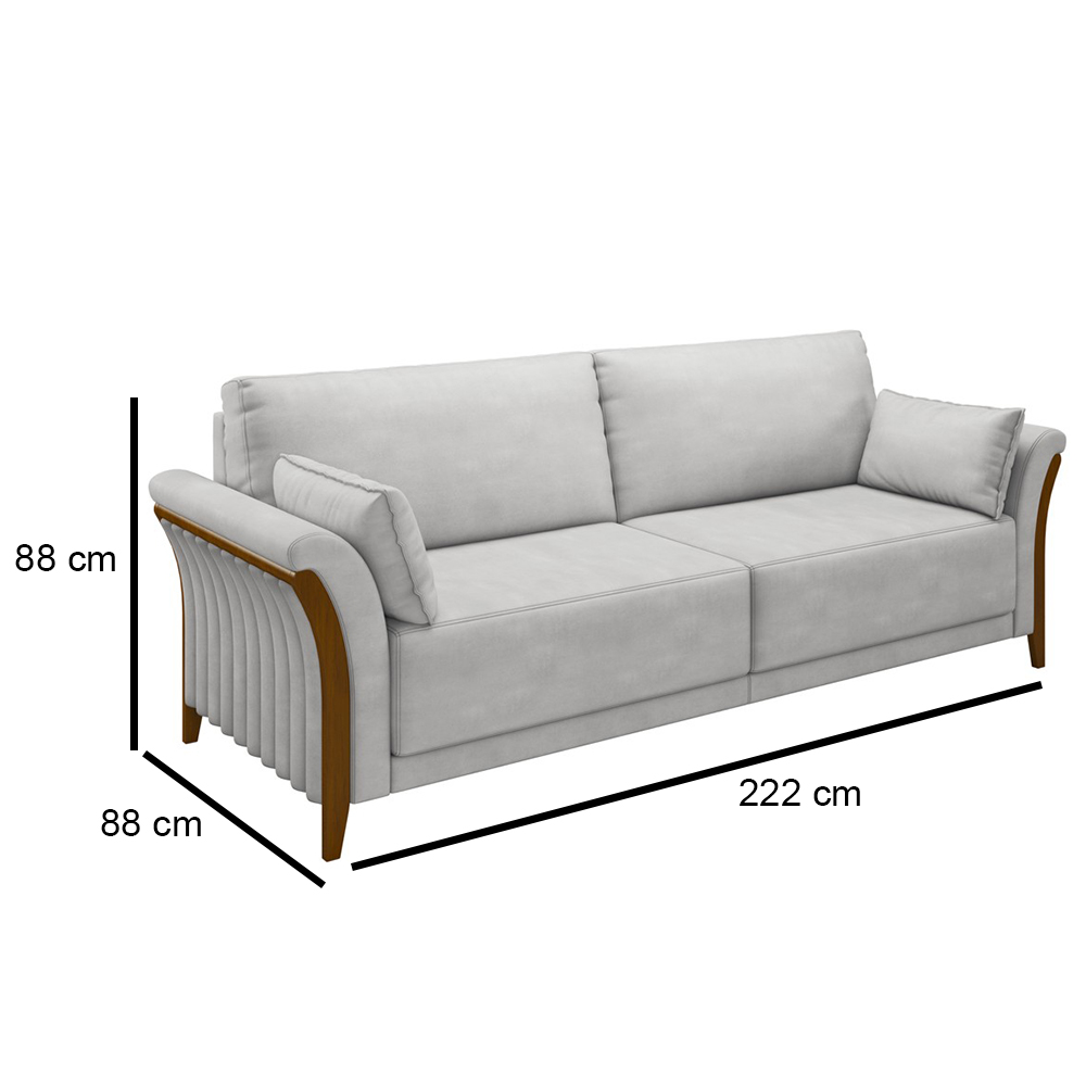 Kit Sofá Living 3 Lugares e Poltrona 102cm Pés Madeira Roya M22 Veludo Cinza - Mpozenato