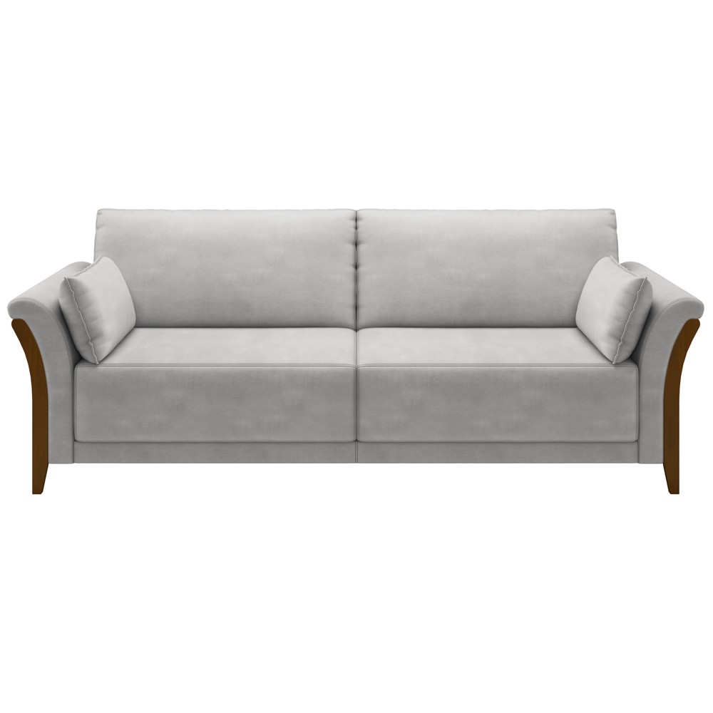 Kit Sofá Living 3 Lugares e Poltrona 102cm Pés Madeira Roya M22 Veludo Cinza - Mpozenato