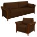 Kit Sofá Living 3 Lugares e Poltrona 102cm Pés Madeira Roya M22 Veludo Marrom - Mpozenato