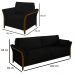 Kit Sofá Living 3 Lugares e Poltrona 102cm Pés Madeira Roya M22 Veludo Preto - Mpozenato