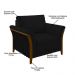Kit Sofá Living 3 Lugares e Poltrona 102cm Pés Madeira Roya M22 Veludo Preto - Mpozenato