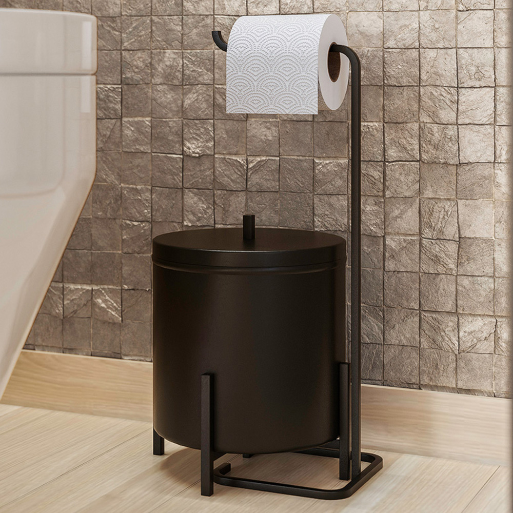 Lixeira e Porta Papel Higiênico de Chão Luxe em Aço D09 Preto - Mpozenato