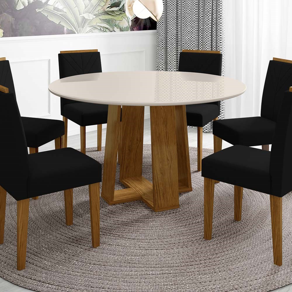 Mesa De Jantar Redonda 6 Lugares 135cm Ella N02 Ypê/Off White - Mpozenato