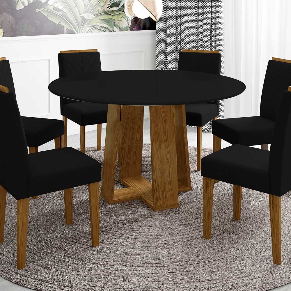Mesa De Jantar Redonda 6 Lugares 135cm Ella N02 Ypê/Preto - Mpozenato