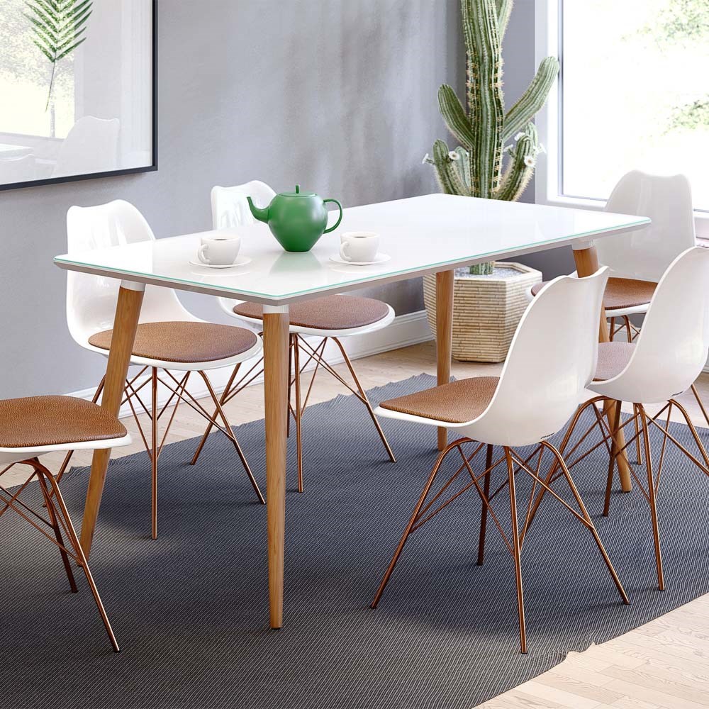 Mesa De Jantar Retangular 160cm 6 Lugares Veneza Plus C14 Branco - Mpozenato