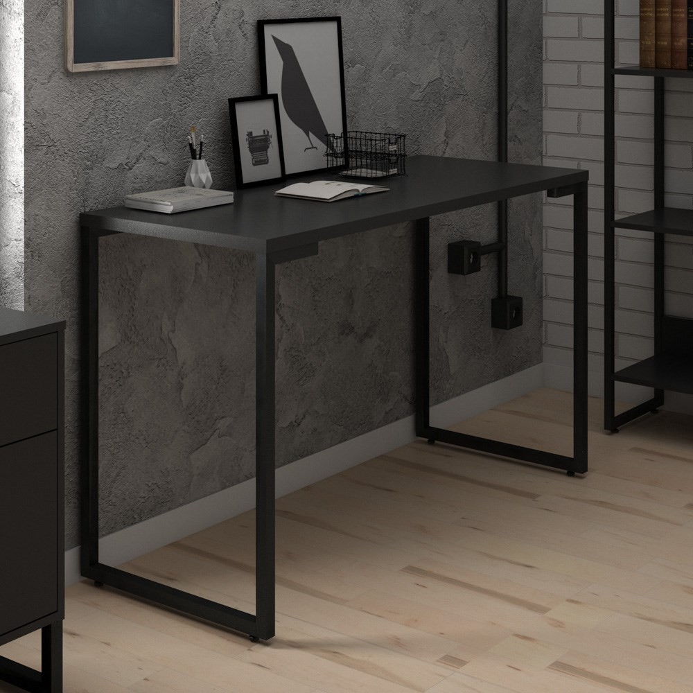 Mesa Escritório 120cm Estilo Industrial New Port  F02 Preto - Mpozenato