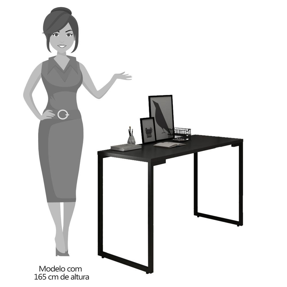 Mesa Escritório 120cm Estilo Industrial New Port  F02 Preto - Mpozenato