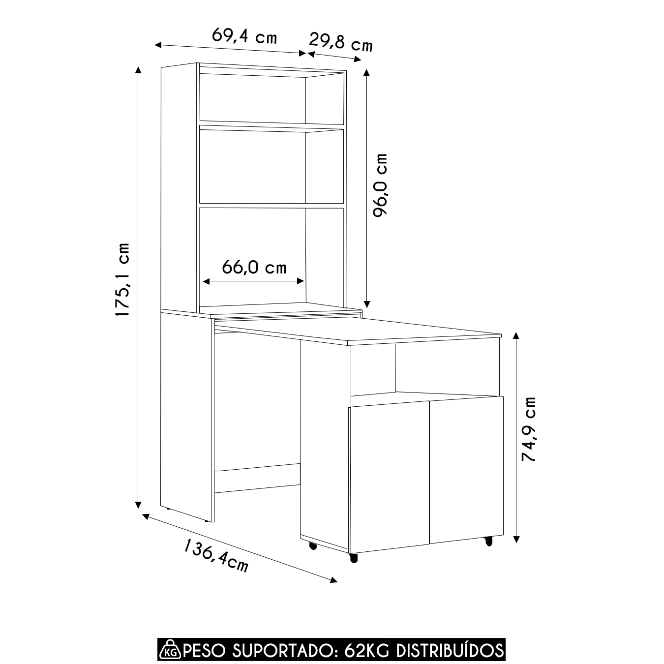 Mesa Escrivaninha Bancada de Estudos Para Quarto Salt Branco Z06 - Mpozenato
