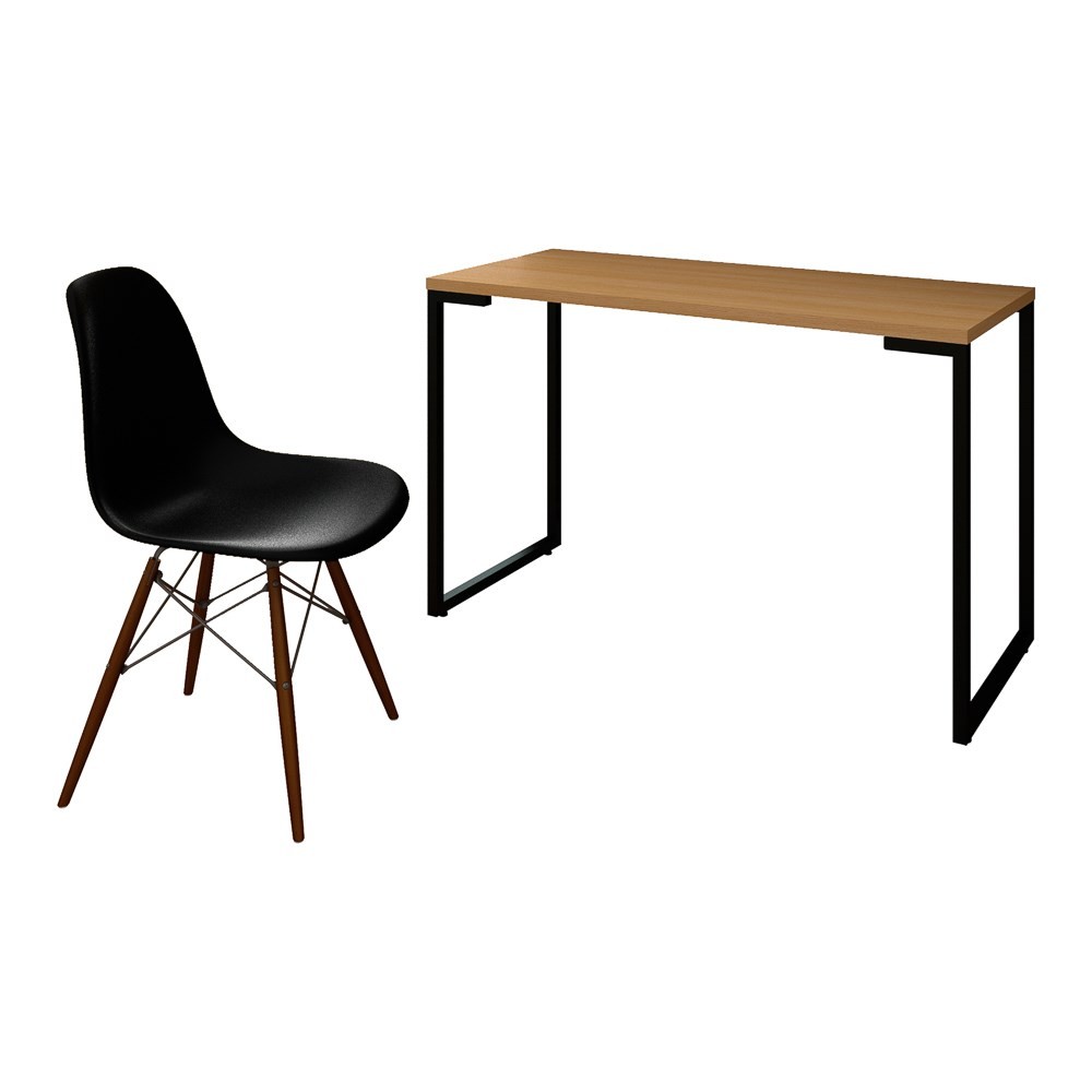 Mesa Escrivaninha Fit Industrial 120cm Natura e Cadeira Charles Design FT1 Preta - Mpozenato