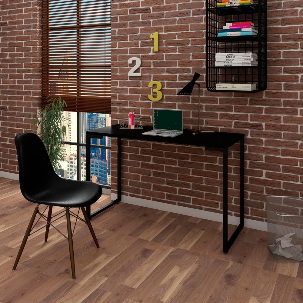 Mesa Escrivaninha Fit Industrial 120cm Preto e Cadeira Charles Design FT1 Preta - Mpozenato