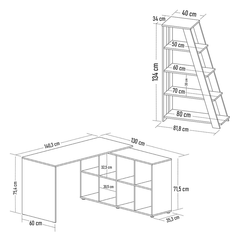 Mesa Escrivaninha em L Eron e Estante Livreiro Stela A06 Preto - Mpozenato