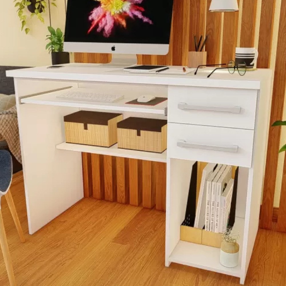 Mesa Escrivaninha para Computador 2 Gavetas 103cm Pratic F04 Branco - Mpozenato