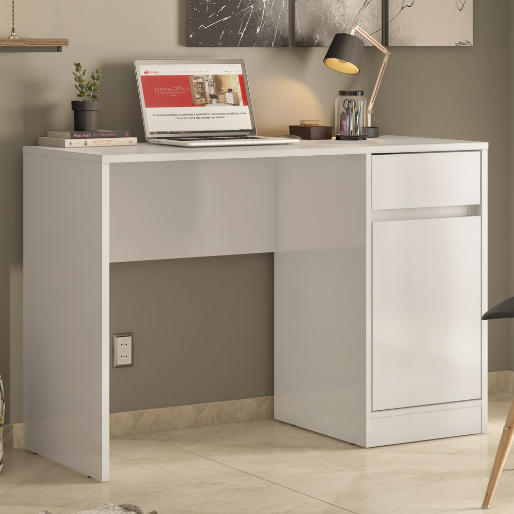 Mesa Para Computador Escrivaninha Office 1 Porta 1Gaveta Morada D02 Branco - Mpozenato