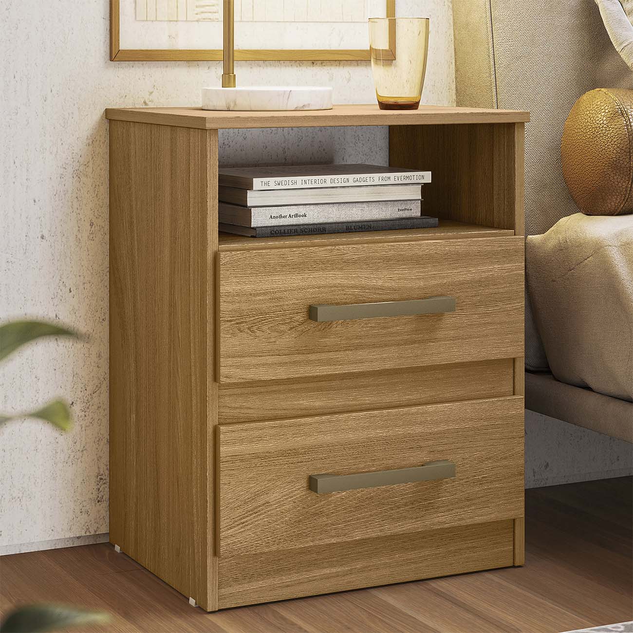 Mesa de Cabeceira Para Quarto 2 Gavetas Kit 2 Ares Z17 freijó - Mpozenato